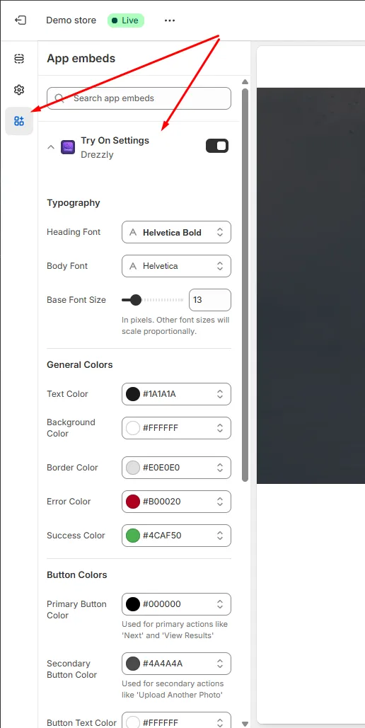 Try On Settings
